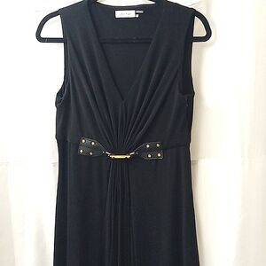 Calvin Klein sleeveless dress with ruched gigline-vneck wit attached design belt